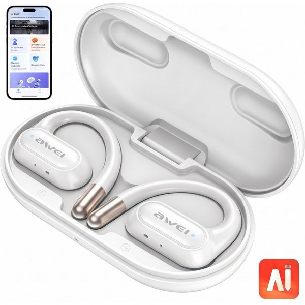 Vashoy Awei T93 Open-Ear-Kopfhörer,AI Übersetzungskopfhörer Bluetooth-Kopfhörer (Doppeltes ENC‑Mikrofon, Sprachübersetzer Kopfhörer, Reduzierung des Anrufrausch