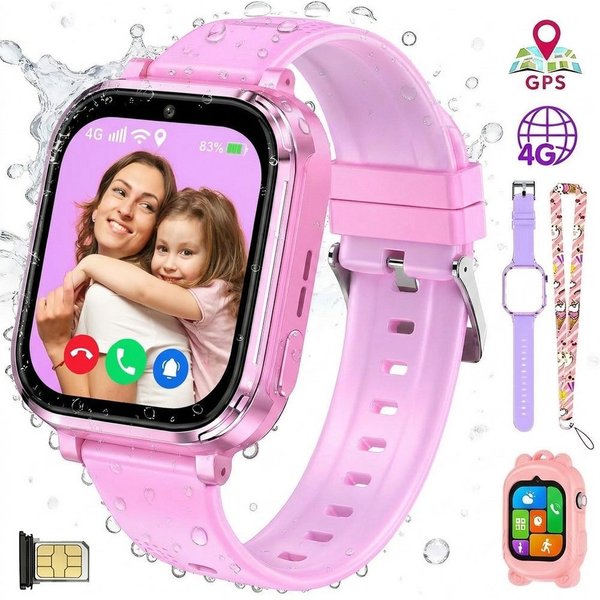 Vashoy Kinderuhr T59/T53 Smartwatch Kinder mit GPS,Kindgerecht sicher Smartwatch (5 cm/1.83 Zoll, RTOS/4G (LTE) 4G Telefonfunktionen Smartwatch, 6-tlg., GPS-Ort