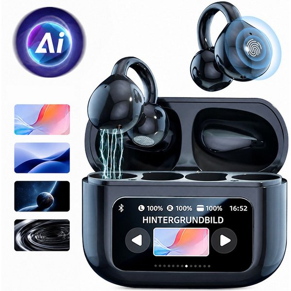 Vashoy Offene Bluetooth-Ohrclip-Kopfhörer mit KI-Übersetzung & Protokoll Bluetooth-Kopfhörer (Echtzeit-Übersetzungsfunktion, Mit Protokollfunktion, Drahtlose Ve