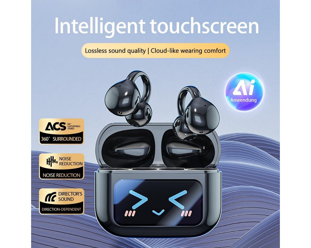Vashoy Offene Bluetooth-Ohrclip-Kopfhörer mit KI-Übersetzung & Protokoll Bluetooth-Kopfhörer (Echtzeit-Übersetzungsfunktion, Mit Protokollfunktion, Drahtlose Ve – Bild 2 von 5