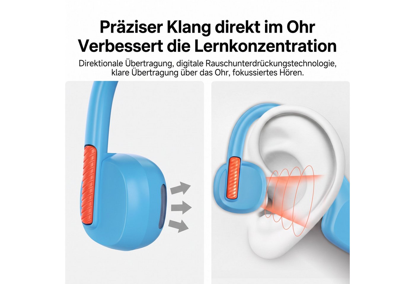 Vashoy X12 knochenschall kopfhörer bluetooth Kinder-Kopfhörer (6 Std. Laufzeit, Lautstärkebegrenzung 85 dB, Bluetooth, IPX5 wasserdicht,Ideal als Geschenk für K – Bild 3 von 5