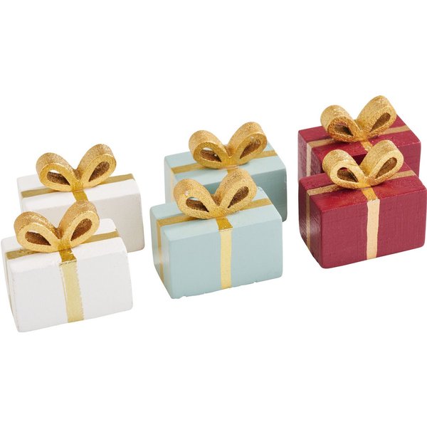 VBS Dekofigur Miniatur Holz-Geschenke, 6er-Set