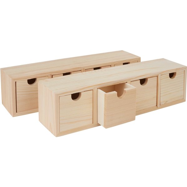 VBS Dekoobjekt Schubladenbox, mit 4 Schüben 31 cm x 8 cm Kiefernholz 2er-Pack
