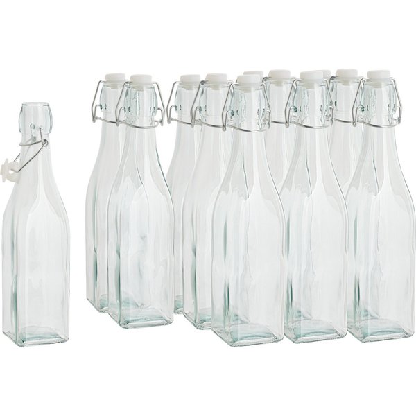 VBS XXL Vorratsglas mit Bügelveschluss Eckig, GlasMetallKunststoff, 500ml 12 Stück