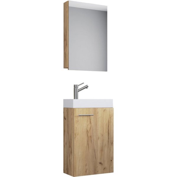 VCM Badmöbel-Set Slito 3er Set B. 41 x T. 22 x H. 130 cm, (Komplett-Set, 3-St., 1x Unterschrank 1x Waschbecken 1x Spiegelschrank), Kompakter Waschplatz mit Stau