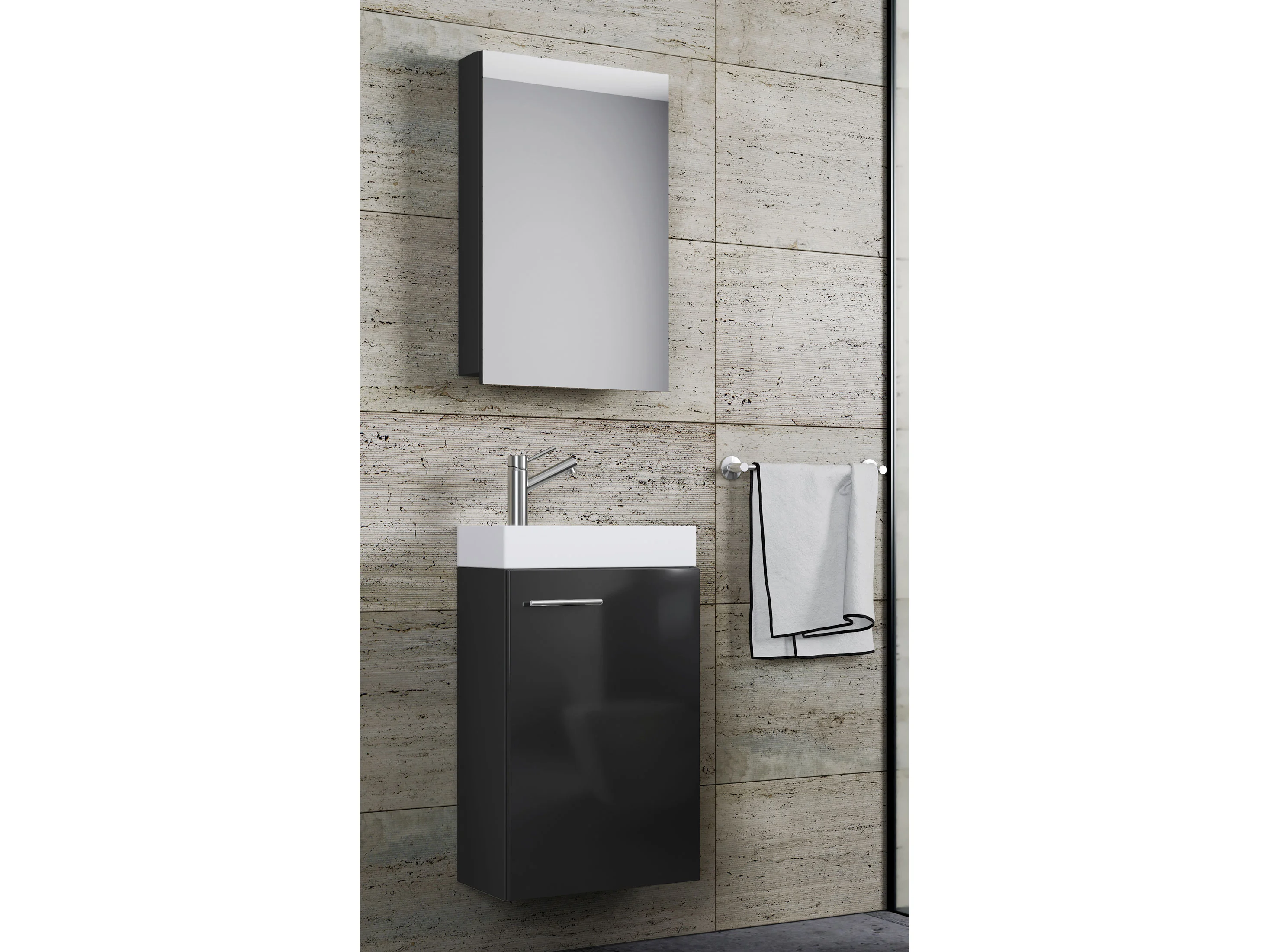 VCM Gäste-Wasch, Schwarz, mit Spiegelschrank – Bild 3 von 3