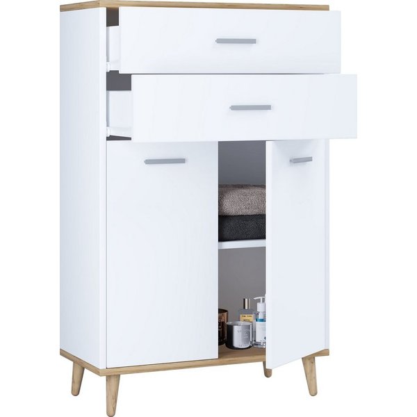 VCM Kommode Lindas B. 60 x T. 28 x H. 97 cm, Holz Kommode, Sideboard mit 2 Drehtüren und zwei Schubladen, Anrichte