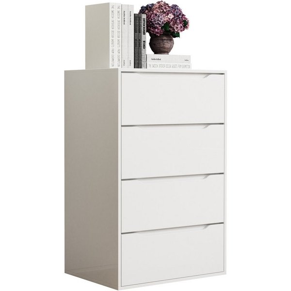 VCM Kommode Malira Anrichte B. 65 x T. 48 x H. 102 cm, Holz Kommode, Sideboard mit Schubladen, Nachttisch, Anrichte, 4 Fächer