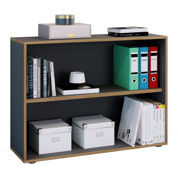 VCM Standregal Salia B. 100 x T. 33 x H. 74 cm, Offener Stauraum für Ordner, Akten und Bücher, 2 Fächer, Holzwerkstoff