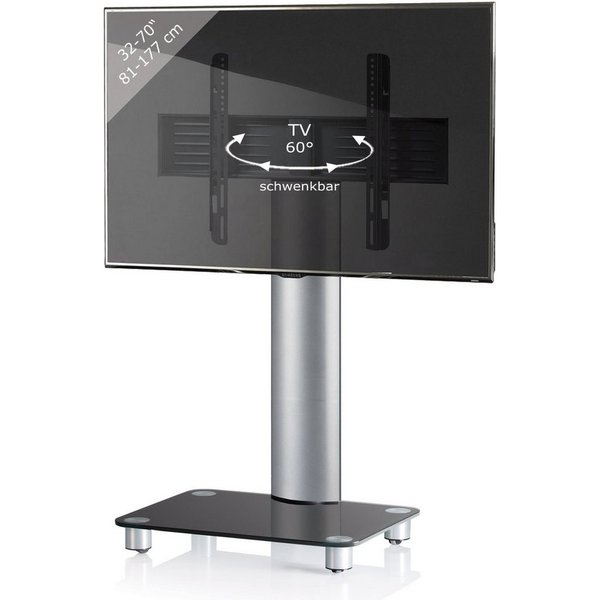 VCM TV-Ständer Tosal B. 60 x T. 44 x H. 100 cm, (1, Schwarzglas, schwenkbar, für Wohnzimmer oder Büro)