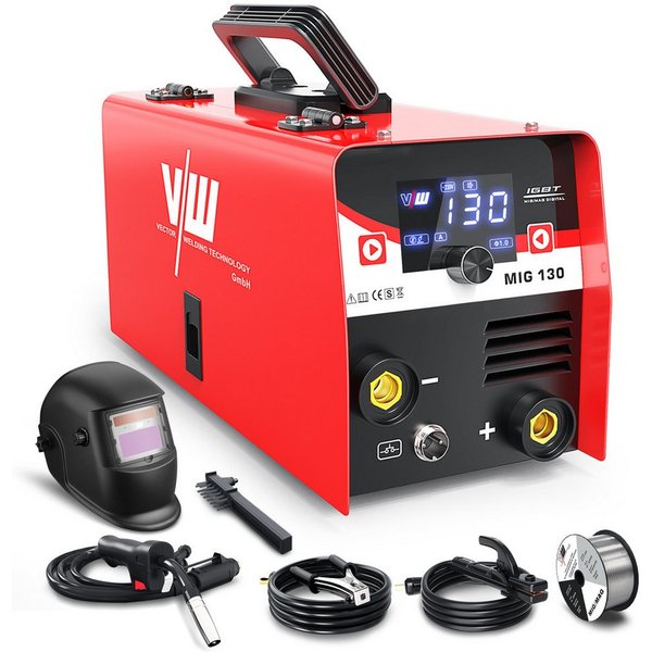 VECTOR WELDING Fülldrahtschweißgerät MIG 130 mit Helm, Drahtrolle & Hammerbürste