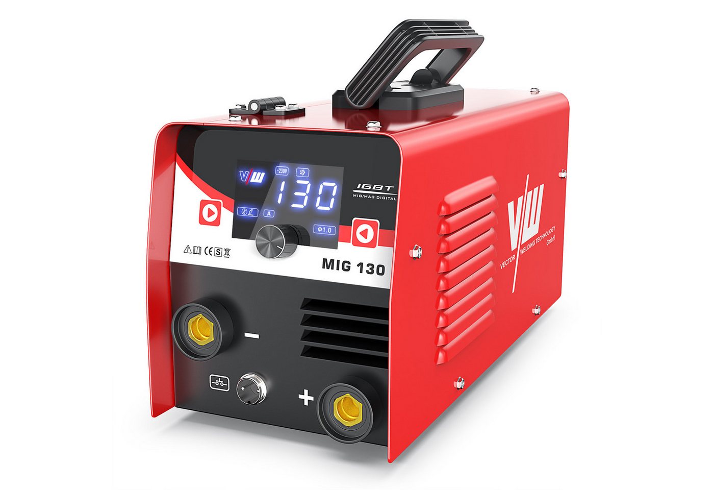 VECTOR WELDING Fülldrahtschweißgerät MIG 130 mit Helm, Drahtrolle & Hammerbürste – Bild 3 von 5
