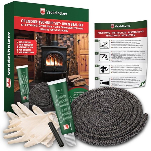 Veddelholzer Dichtungsband Ø6-14mm Ofendichtband Set Ofendichtung Kamindichtung Kaminofen Zubehör, (Backofen Dichtung, Ofendichtschnur für Kaminofen, Öfen), Ink