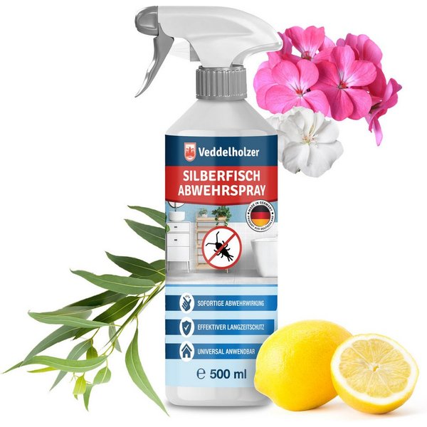 Veddelholzer Insektenspray 500 ml Papier- & Silberfisch Abwehrspray Laborgeprüfte Wirksamkeit, 500 ml, sofort und Langzeitschutz Effektiv & Dauerhaft, Silberfis