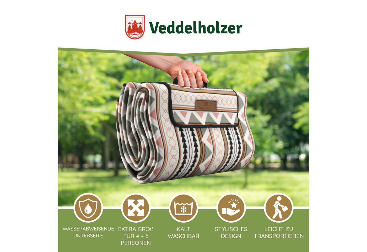 Picknickdecke Stranddecke 2 x 2 m Picknickmatte Isoliert Campingdecke Wasserdicht, Veddelholzer, Outdoor, Camping, Strand, Park, Festival – Bild 2 von 5