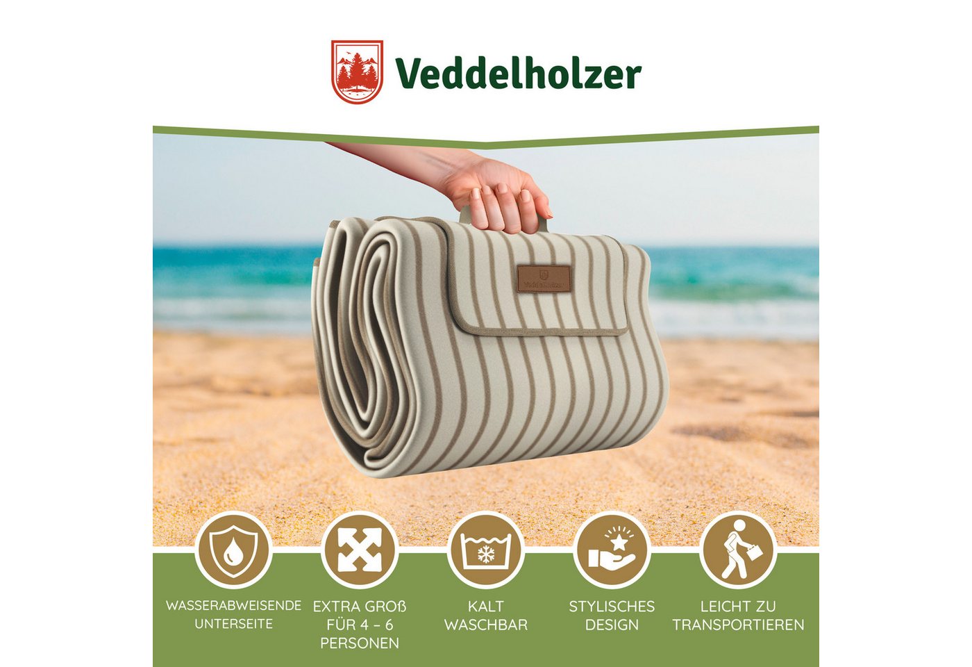 Picknickdecke Stranddecke 2 x 2 m Picknickmatte Isoliert Campingdecke Wasserdicht, Veddelholzer, Outdoor, Camping, Strand, Park, Festival – Bild 2 von 5