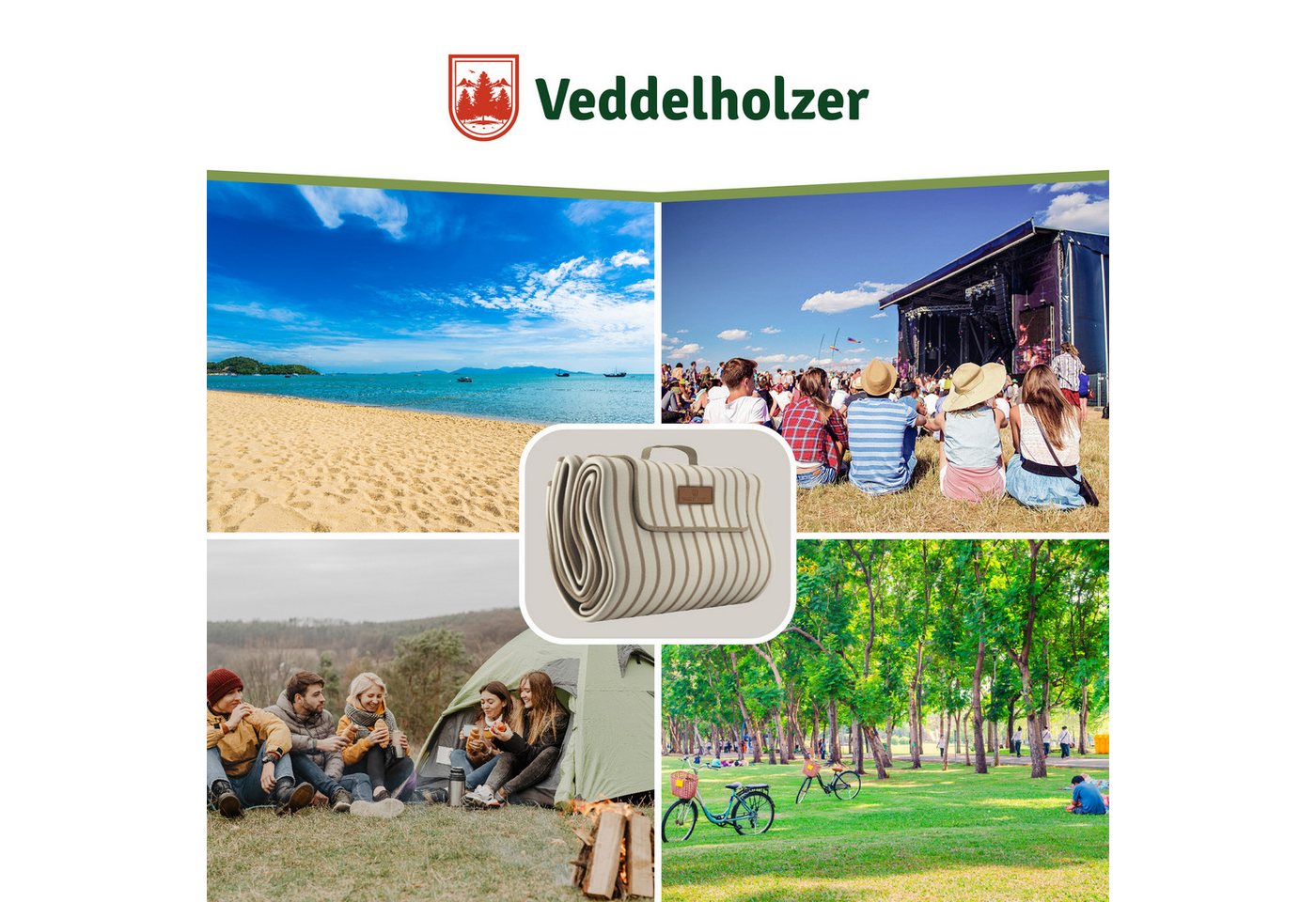 Picknickdecke Stranddecke 2 x 2 m Picknickmatte Isoliert Campingdecke Wasserdicht, Veddelholzer, Outdoor, Camping, Strand, Park, Festival – Bild 4 von 5