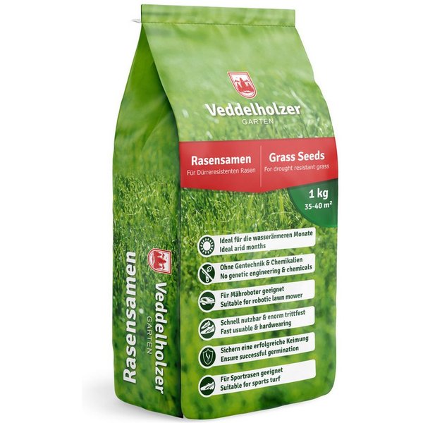 Veddelholzer Rasensamen Grassamen schnellkeimend dürreresistent Trockenrasen & Schattenrasen, Saatgut für Sport und Spielrasen Rasen