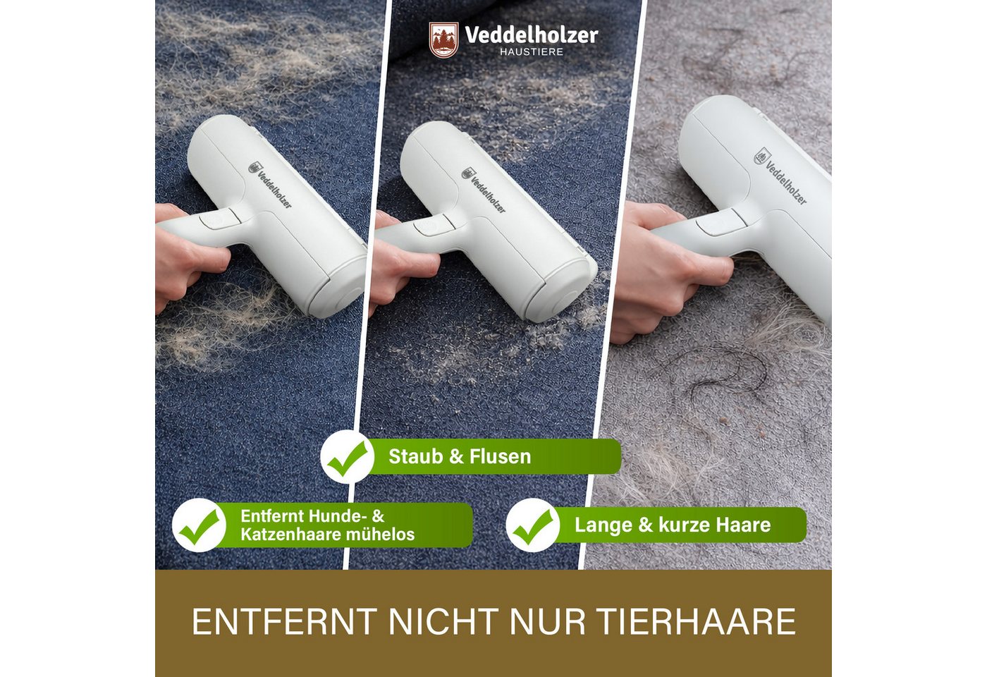 Veddelholzer Tierhaarentferner Tierhaarentferner mit Fusselroller Effektive Haarentfernung, (für Haustierhaare auf Möbeln, Kleidung, Teppichen & Autositzen, 1-t – Bild 2 von 5