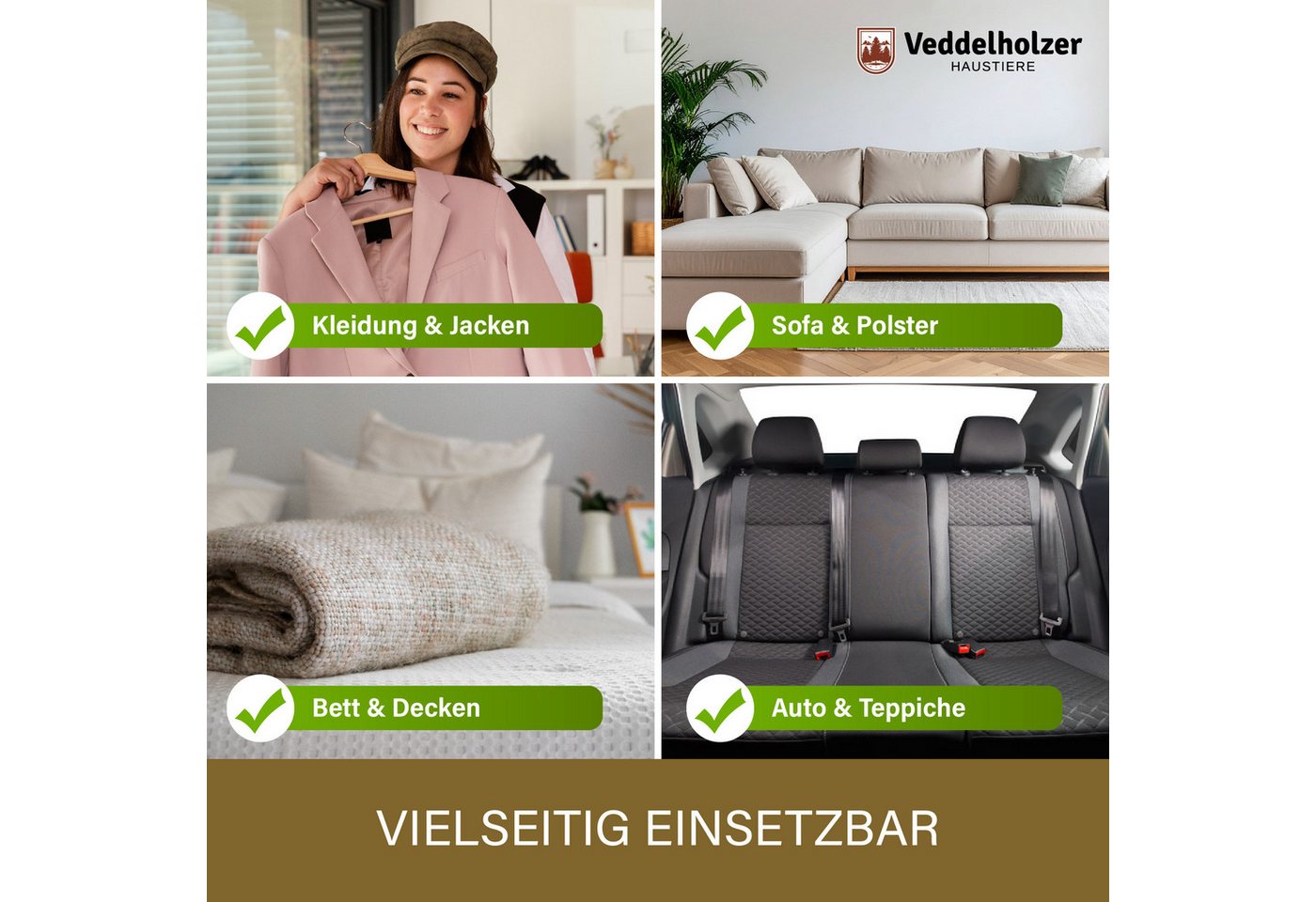Veddelholzer Tierhaarentferner Tierhaarentferner mit Fusselroller Effektive Haarentfernung, (für Haustierhaare auf Möbeln, Kleidung, Teppichen & Autositzen, 1-t – Bild 3 von 5