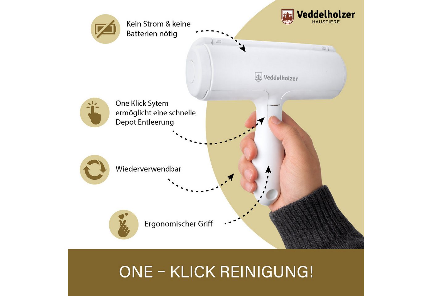 Veddelholzer Tierhaarentferner Tierhaarentferner mit Fusselroller Effektive Haarentfernung, (für Haustierhaare auf Möbeln, Kleidung, Teppichen & Autositzen, 1-t – Bild 5 von 5