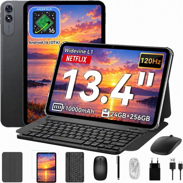 VekfulPC 13,4" Android 16 Tablet mit Tastatur 24+256 GB mit Stylus und Maus Tablet (13.4", 256 GB, Android16, 120Hz, 10000 mAh, FHD, mit Zubehör/Kabel-Headset, 