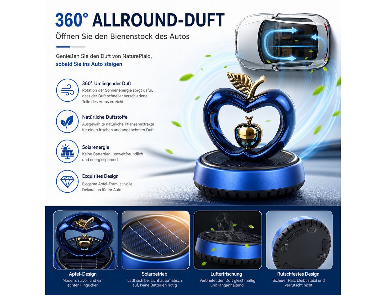 VEKROBOT Aromabox Auto Duftspender Solar, Herz-Design. Duft & Dekor fürs Armaturenbrett (1-tlg) Batteriefreier Auto-Duftspender Geruchsneutralisierende Duftdeko – Bild 2 von 5