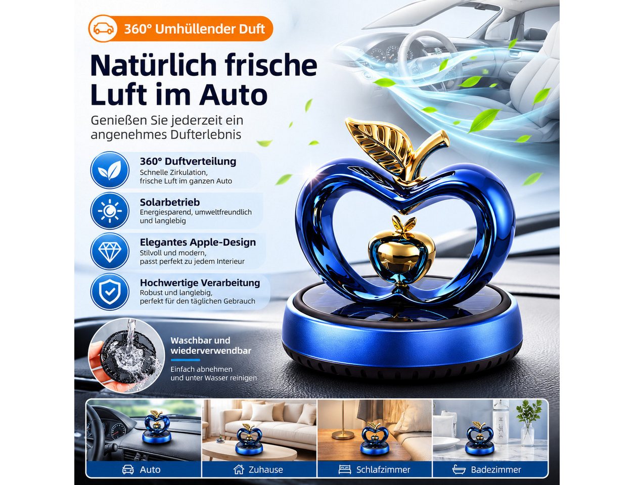 VEKROBOT Aromabox Auto Duftspender Solar, Herz-Design. Duft & Dekor fürs Armaturenbrett (1-tlg) Batteriefreier Auto-Duftspender Geruchsneutralisierende Duftdeko – Bild 3 von 5