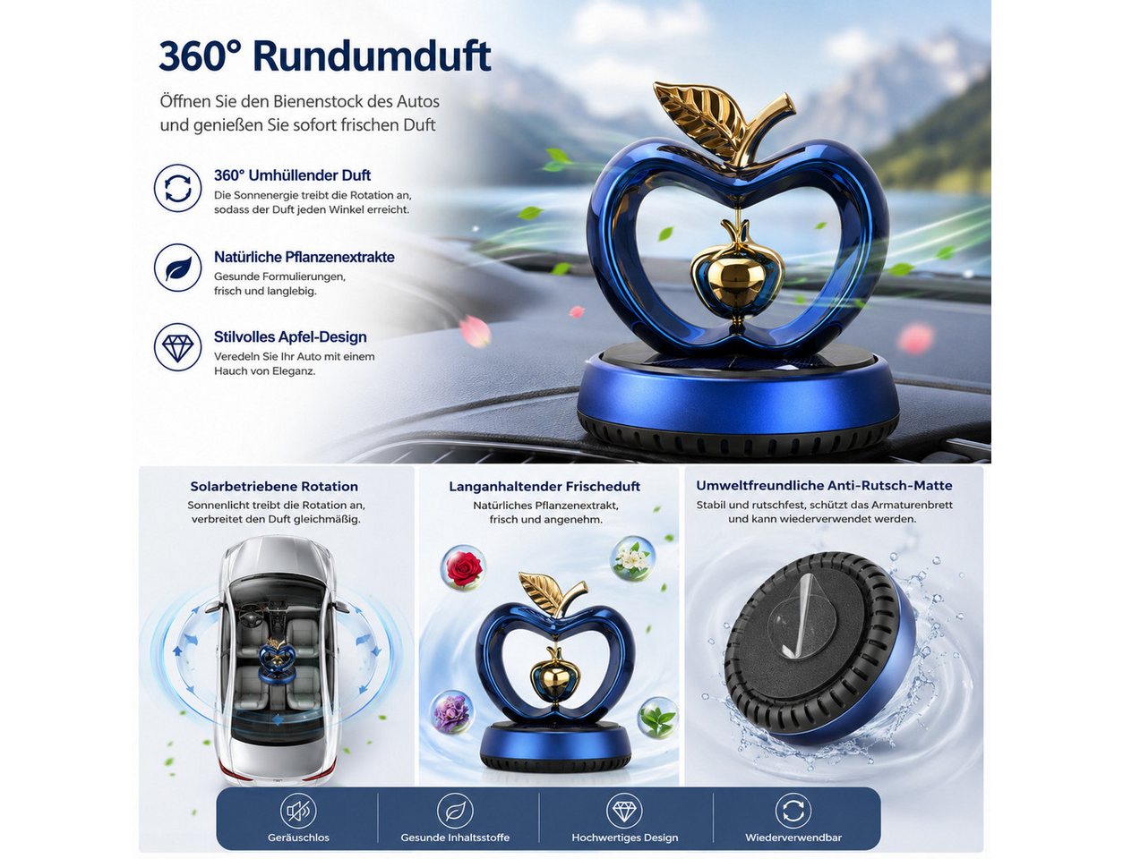 VEKROBOT Aromabox Auto Duftspender Solar, Herz-Design. Duft & Dekor fürs Armaturenbrett (1-tlg) Batteriefreier Auto-Duftspender Geruchsneutralisierende Duftdeko – Bild 4 von 5