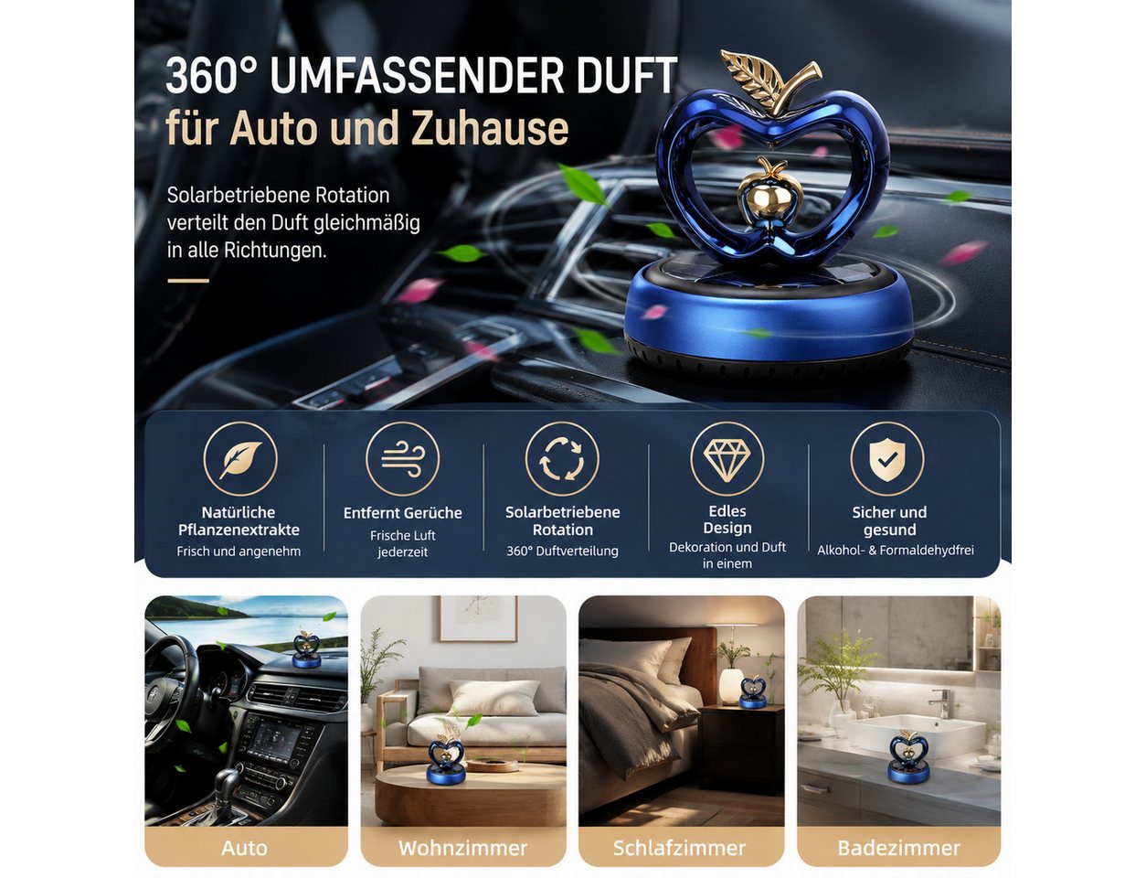 VEKROBOT Aromabox Auto Duftspender Solar, Herz-Design. Duft & Dekor fürs Armaturenbrett (1-tlg) Batteriefreier Auto-Duftspender Geruchsneutralisierende Duftdeko – Bild 5 von 5