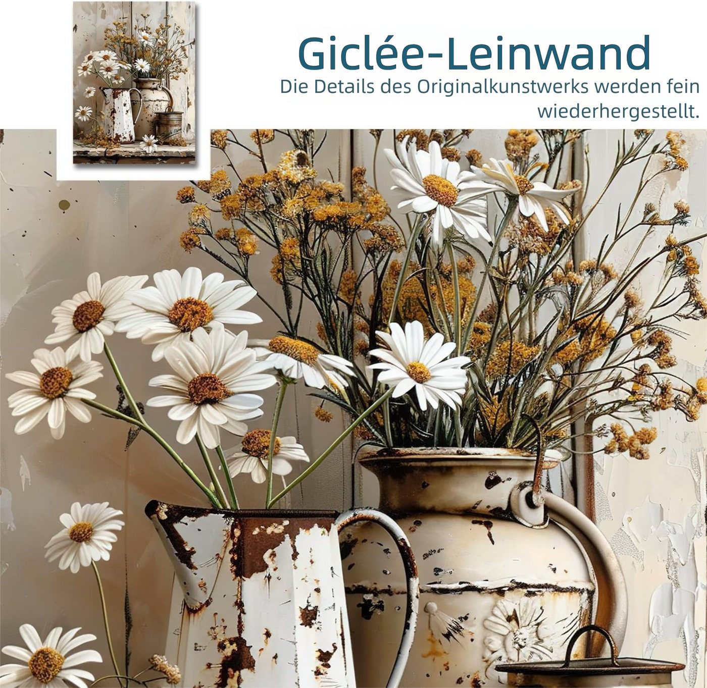 VEKROBOT Kunstdruck Retro Gänseblümchen Wandposter – rahmenlos, für Wohn Schlafzimmer, (Packung, 1 St), 40*50CM Bauernhaus Ölgemälde Druck Wandbild für Wohnzimm – Bild 2 von 5
