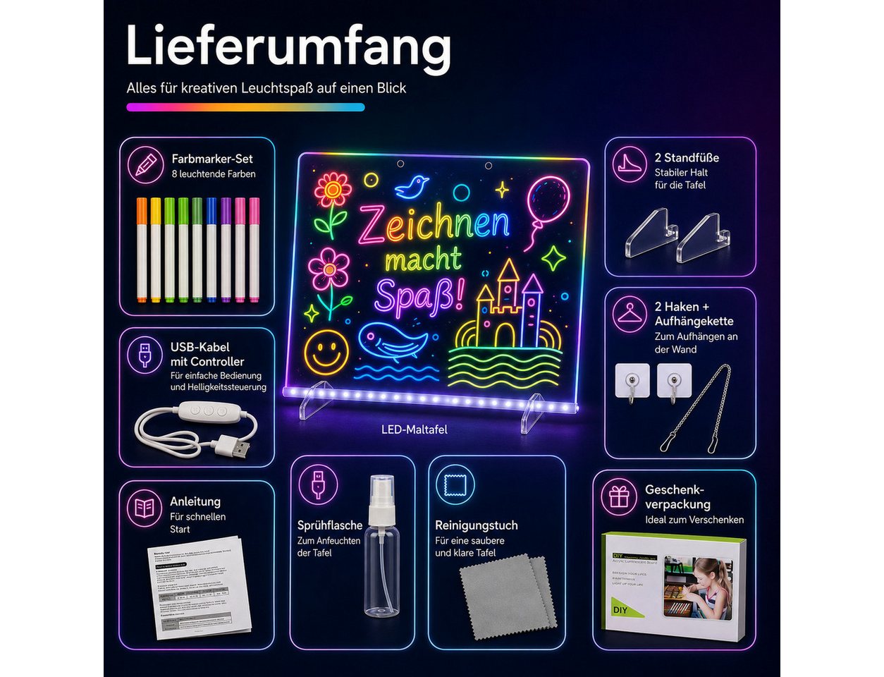 VEKROBOT Memoboard LED Leuchtboard Acryl, Nachrichten, DIY, Geschenk, leuchtende Tafel, (Set, 1-tlg., Halloween-Geschenk – LED-Acrylboard für Nachrichten & Noti – Bild 2 von 5