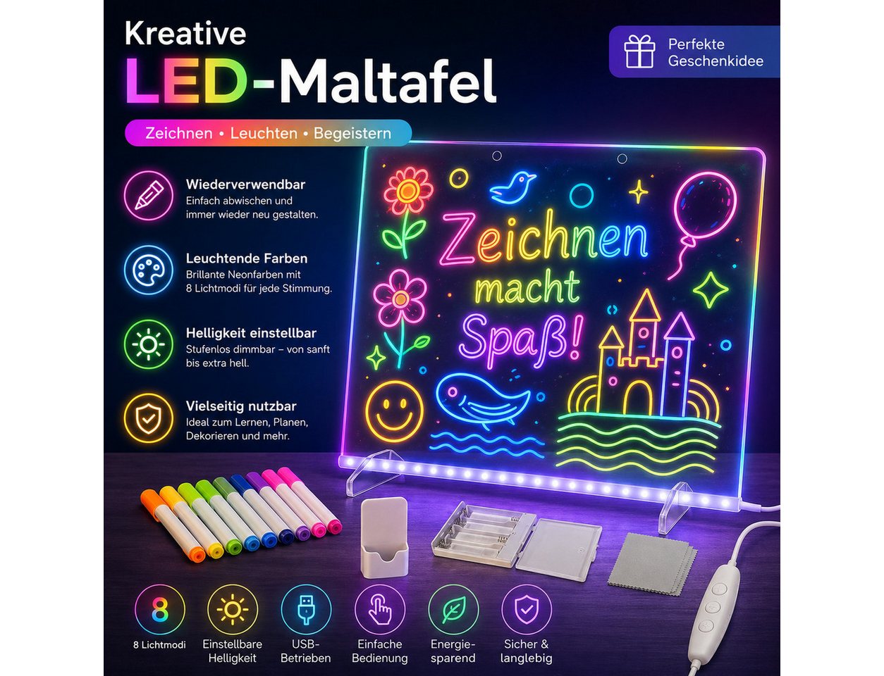 VEKROBOT Memoboard LED Leuchtboard Acryl, Nachrichten, DIY, Geschenk, leuchtende Tafel, (Set, 1-tlg., Halloween-Geschenk – LED-Acrylboard für Nachrichten & Noti – Bild 3 von 5