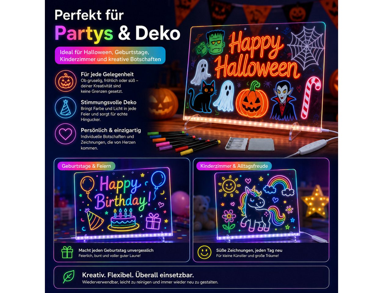 VEKROBOT Memoboard LED Leuchtboard Acryl, Nachrichten, DIY, Geschenk, leuchtende Tafel, (Set, 1-tlg., Halloween-Geschenk – LED-Acrylboard für Nachrichten & Noti – Bild 4 von 5
