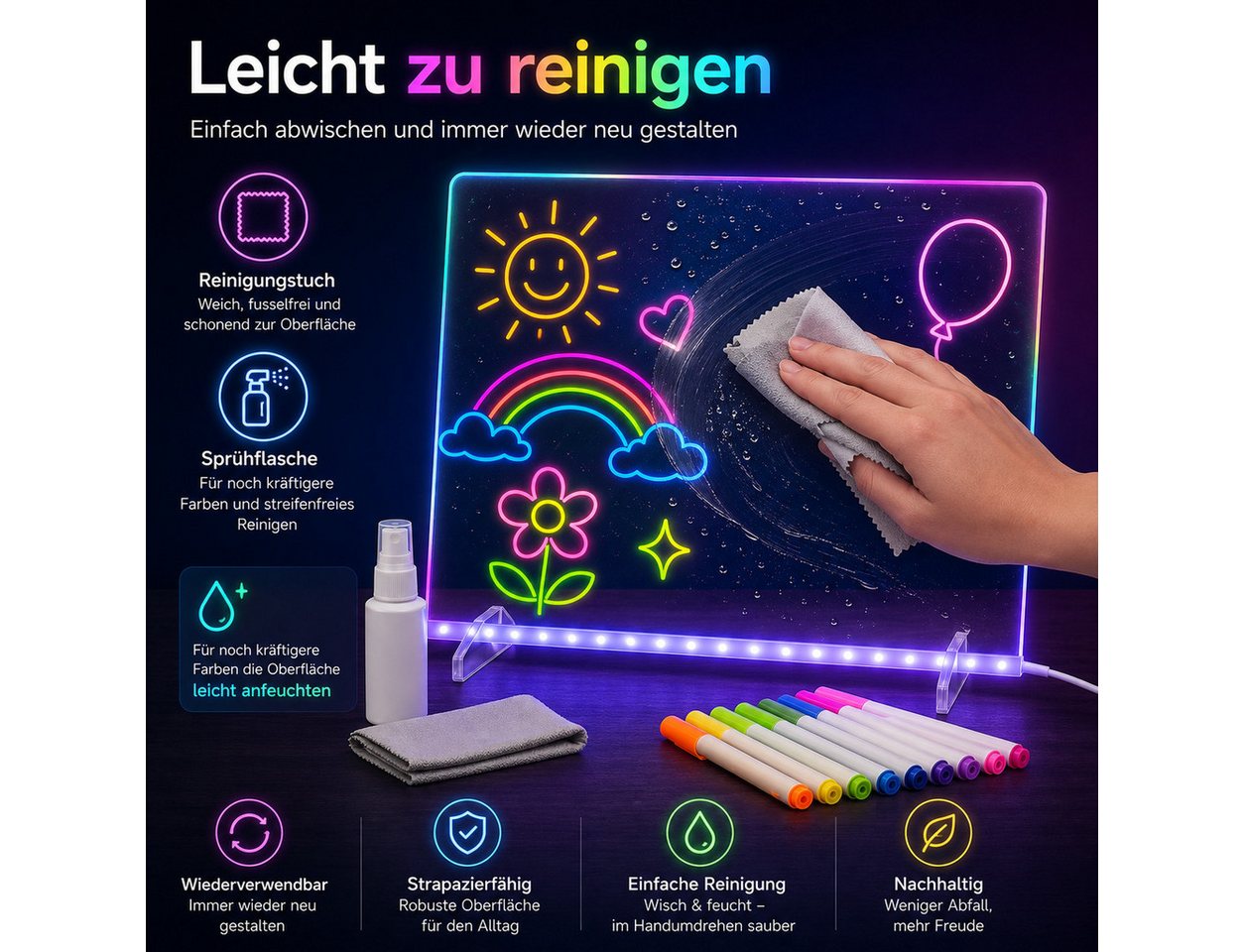 VEKROBOT Memoboard LED Leuchtboard Acryl, Nachrichten, DIY, Geschenk, leuchtende Tafel, (Set, 1-tlg., Halloween-Geschenk – LED-Acrylboard für Nachrichten & Noti – Bild 5 von 5