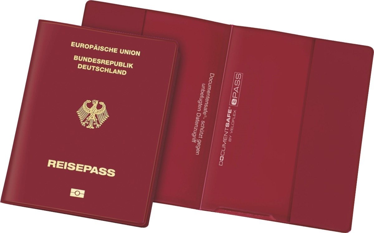 VELOFLEX Schreibgeräteetui Reisepasshülle Document Safe mit Abschirmfolie 100x135mm rot transpare – Bild 2 von 2