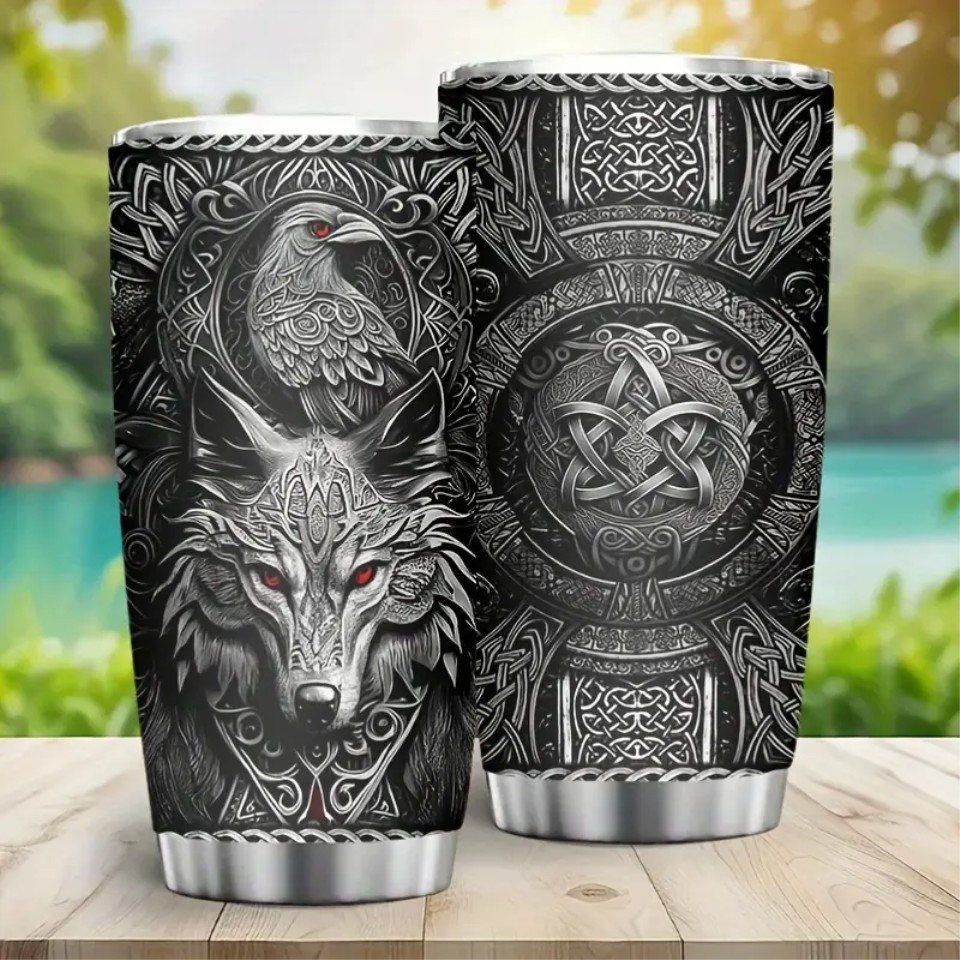 Venicce Love Thermobecher Kaffeebecher, Wikinger-Geschenke für Männer Geburtstag, 1-tlg., Edelstahl, 6h heiß, 12h kalt - Vikings Valhalla – Bild 2 von 5