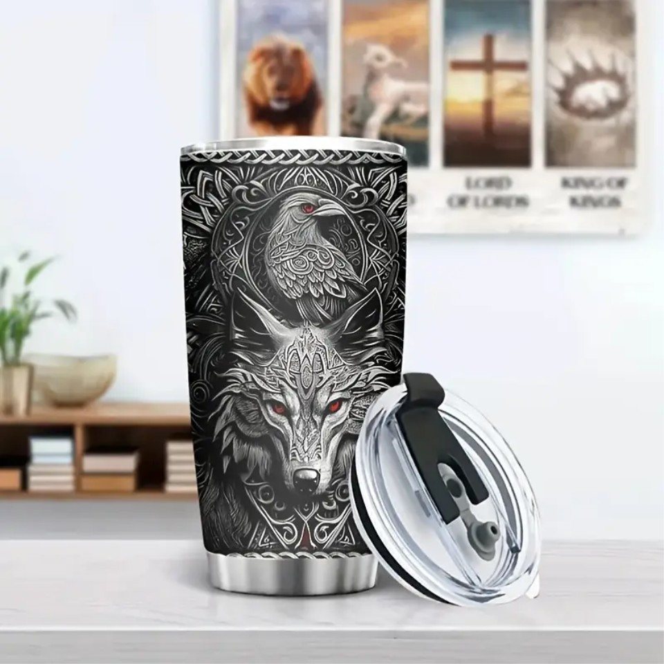 Venicce Love Thermobecher Kaffeebecher, Wikinger-Geschenke für Männer Geburtstag, 1-tlg., Edelstahl, 6h heiß, 12h kalt - Vikings Valhalla – Bild 5 von 5