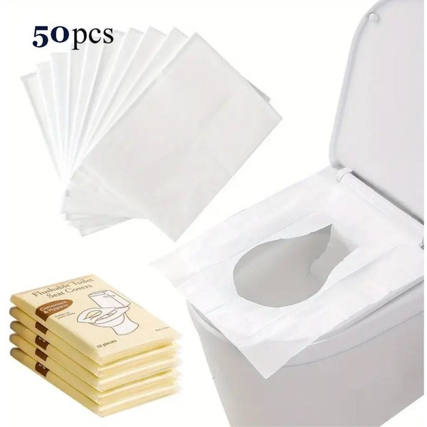 Venicce Love WC-Deckelbezug Einweg Toilettensitzbezug, spülbare WC Toilettenauflage für Unterwegs, beidseitig nutzbar, recyceltes Papier, 50 Stück, hygienisch, 
