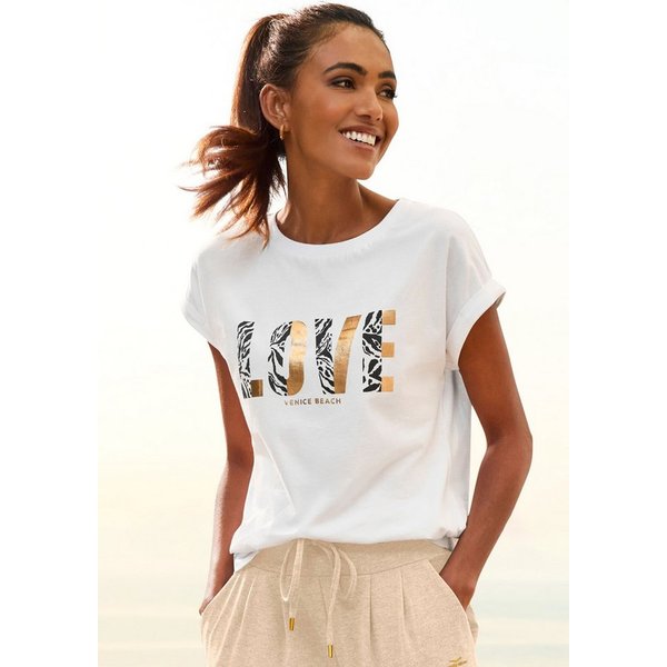Venice Beach Kurzarmshirt mit Frontprint, T-Shirt aus Baumwolle, lockere Passform