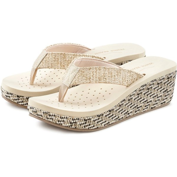 Venice Beach Sandale, Badeschuh, Sommerschuhe, Badelatsche, Flip Flop, Badeschlappe Badezehentrenner Zehentrenner mit geschmücktem Keilabsatz VEGAN