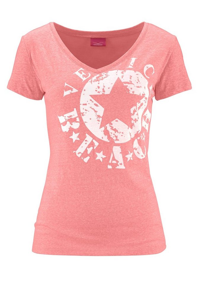 Venice Beach Strandshirt mit Logo-Druck aus melierter Ware, Vintage-Look, sportlich-casual – Bild 2 von 5
