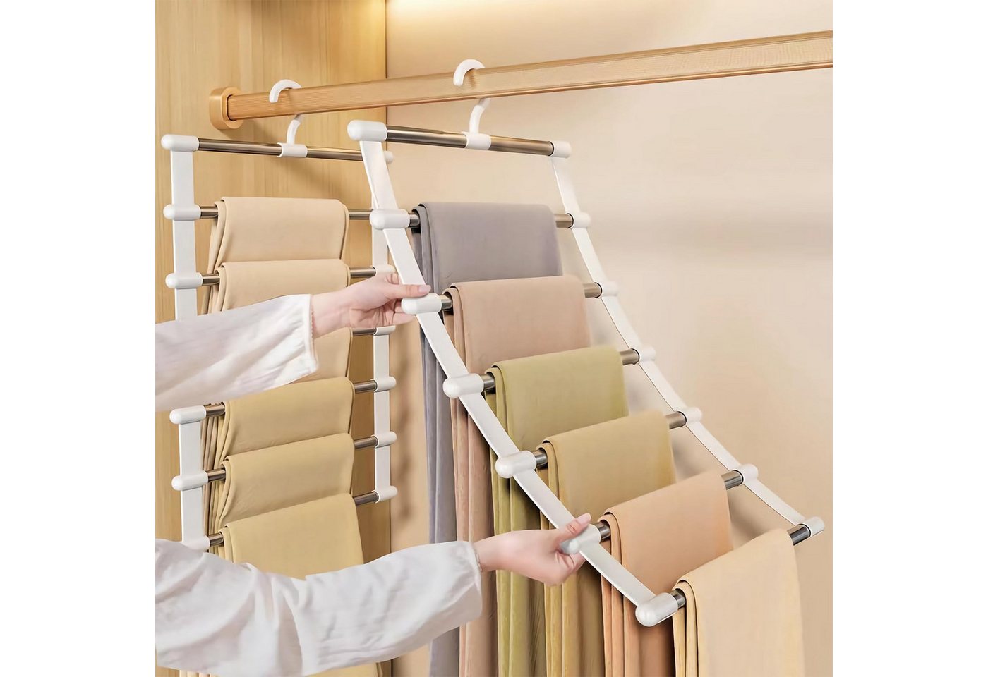 Venkuber Kleiderbügel Multifunktionale Kleiderbügel, 2 Stück faltbare Hosenbügel, (2-tlg), ehrlagige Aufbewahrungsbügel – Bild 2 von 5