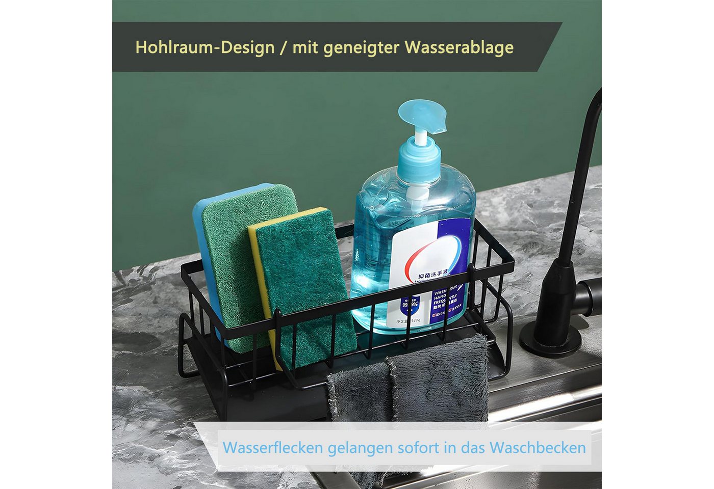Venkuber Küchenorganizer-Set Spülbecken Organizer mit Abtropfschale, Rostfrei Edelstahl, Spülbecken Handtuch Organizer Für Badezimmer Küche Spüle – Bild 4 von 5