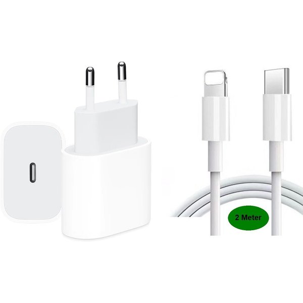 Ventarent 20W USB-C Ladeset für Apple iPhone iPad mit Lightning Kabel USB-Ladegerät (3000 mA, Set, 2-tlg., 20W USB-C Netzadapter + 2m USB-C auf Lightning Kabel 