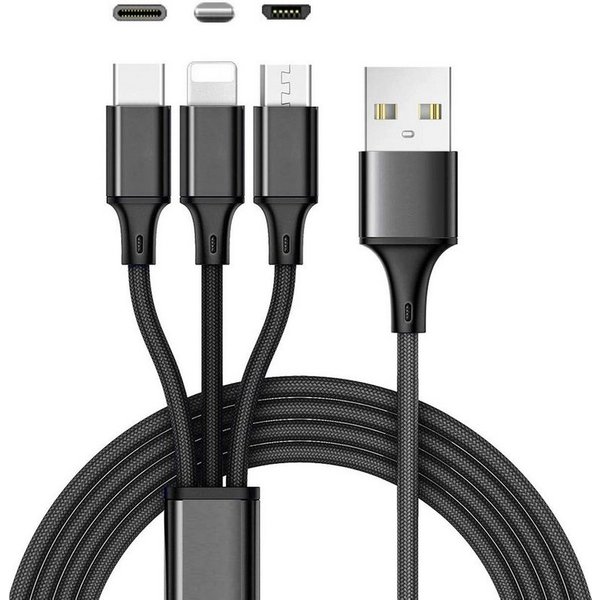 Ventarent 3-in-1 Ladekabel Smartphone-Kabel, USB Typ A, Lightning, USB-C, Micro-USB (120 cm), Kompatibel mit Apple iPhone, Samsung Galaxy, Huawei & Google Pixel