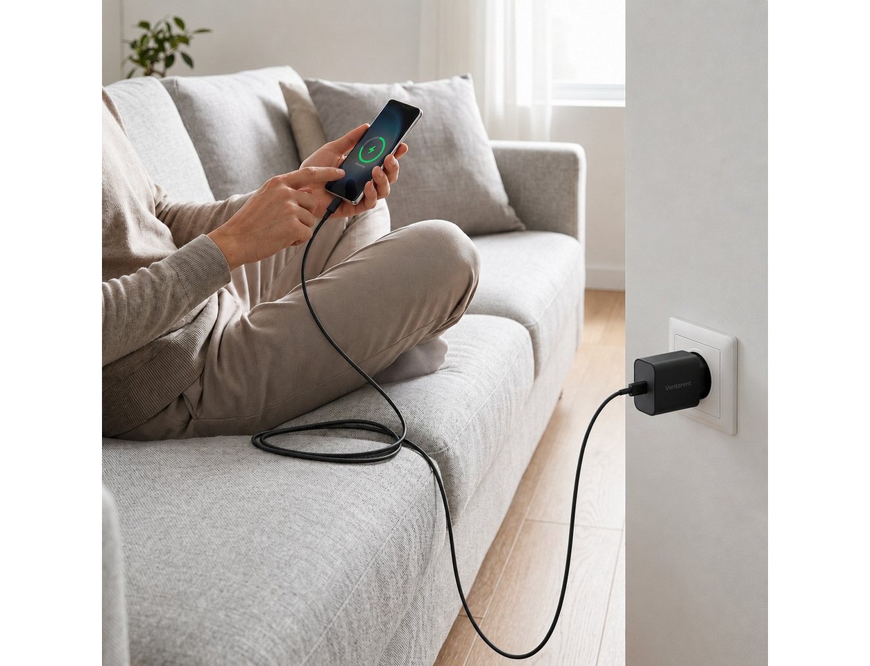 Ventarent 45W Lade-Set mit 2m Kabel für iPhone 18, 17, 16 & 15 USB-Ladegerät USB-Ladegerät (3000 mA, Set, 2-tlg., Netzadapter und Ladekabel, Fast Charge, PD, PP – Bild 3 von 5