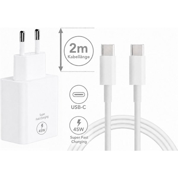 Ventarent 45W USB-C Ladegerät mit 2m Kabel für Samsung Galaxy S26 S25 S24 S23 USB-Ladegerät (3000 mA, Set, 2-tlg., Samsung Z Fold, Z Flip, Galaxy Tab, Google Pi