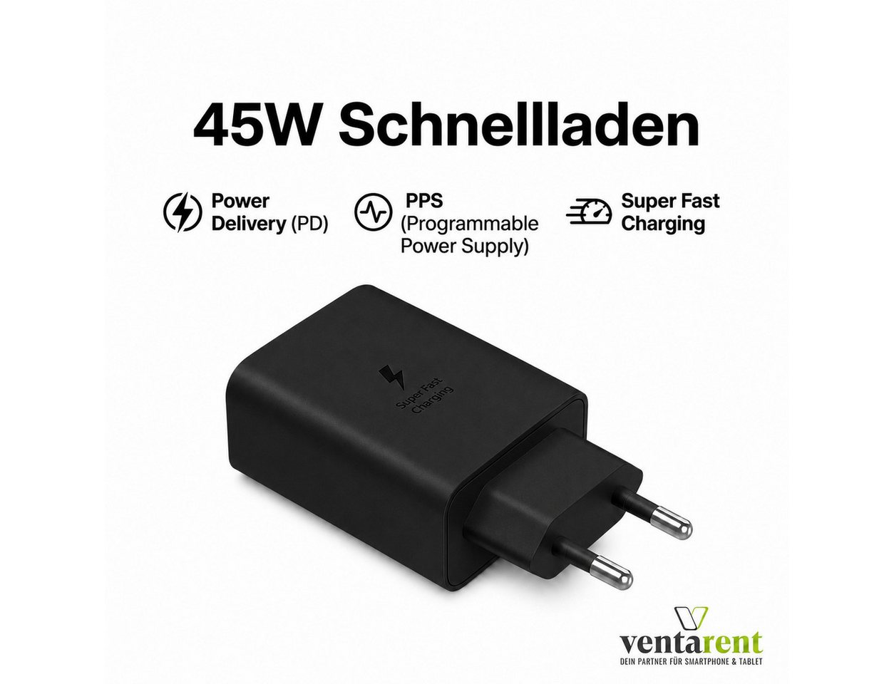 Ventarent 45W USB-C Power Delivery für Microsoft Surface USB-Ladegerät (3000 mA, Set, 2-tlg., Netzadapter mit Ladekabel, PPS) – Bild 3 von 5