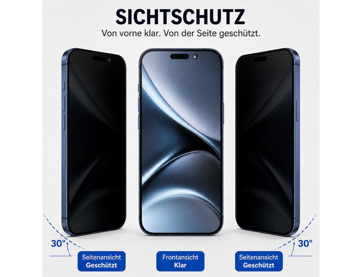 Ventarent Displayschutzglas Privacy Schutzglas für iPhone 15 Serie für Apple iPhone 15 Pro, 2er Set, 2 Stück, 9H Hartglas, oleophobe Beschichtung, casefreundlic – Bild 2 von 5